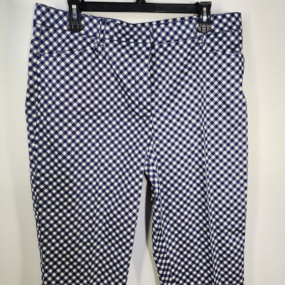 Isaac Mizrahi Live! Ankle Pants Sz 14 Regular Gingham Print Blue Tapered A263846 - Picture 4 of 9